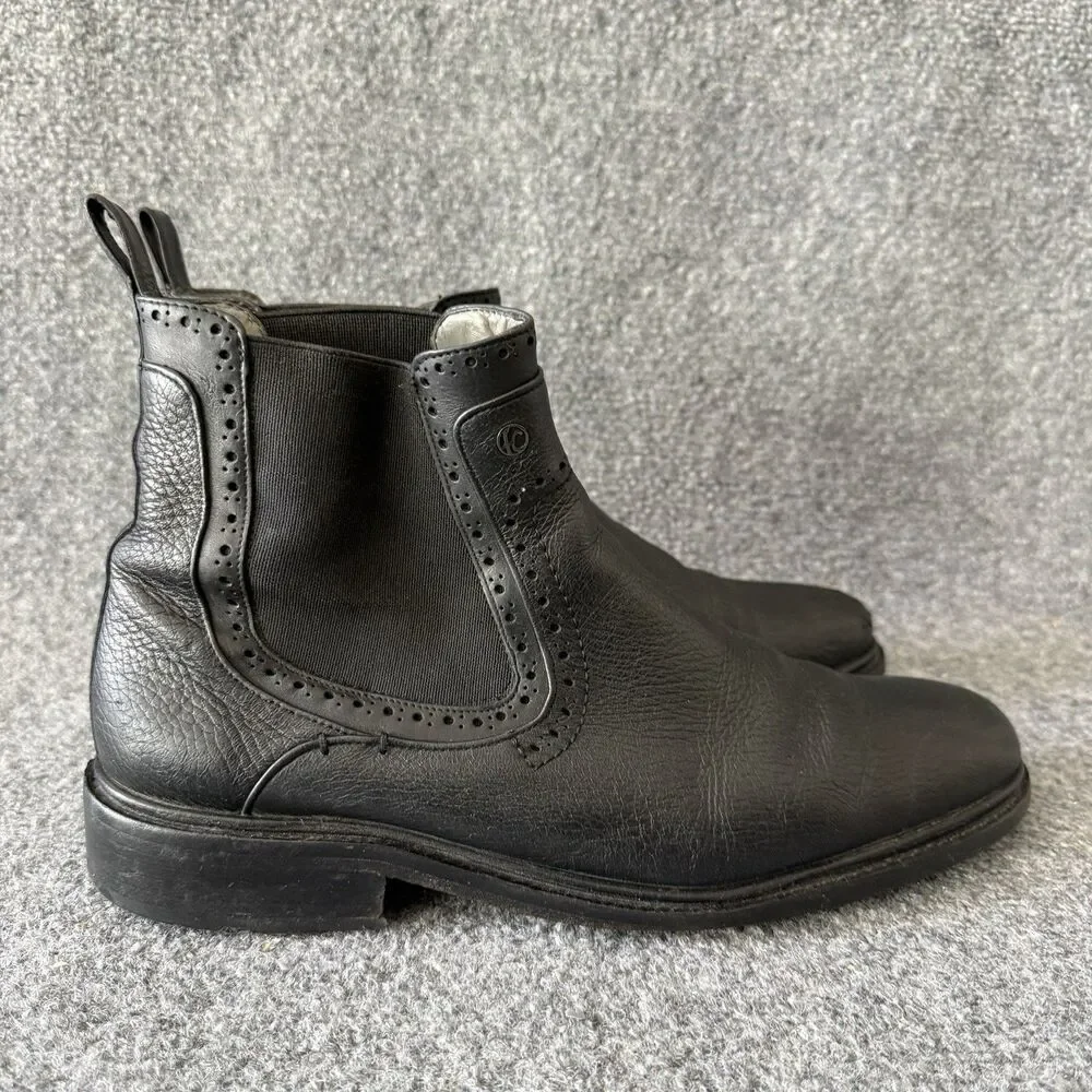 Franco Cuadra Men's Chelsea Boots Black Leather Brogue Pull Tab MEX 26.5 US 7.5